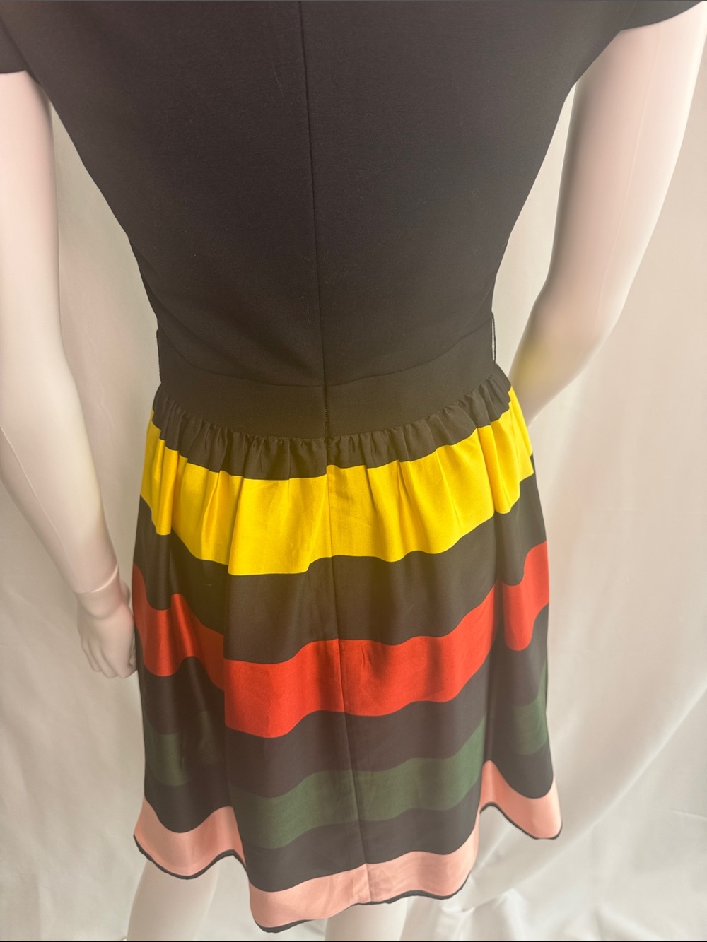 Ted Baker Black Dress with Yellow, Red, Green & Pink Striped Skirt - Picture 12 of 13